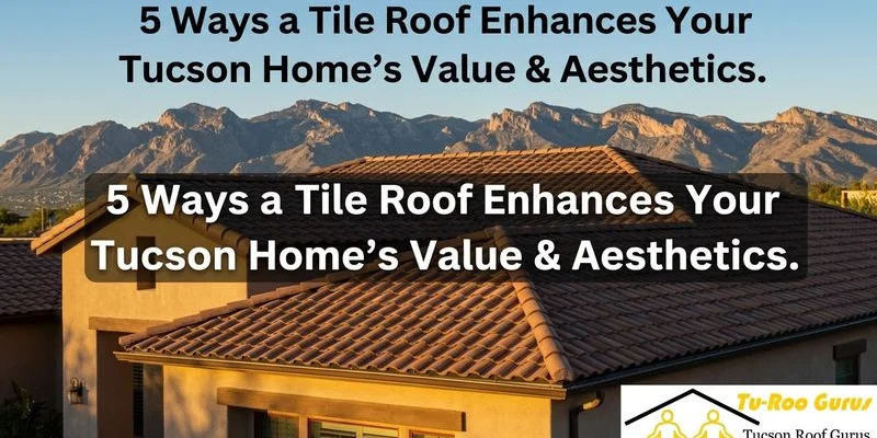 Beautiful tile-roofed Tucson home at golden hour with Catalina Mountains in the background