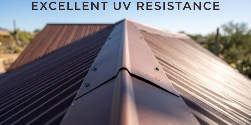 Close-up of a UV-resistant metal roof finish showing excellent color retention in the Arizona sun