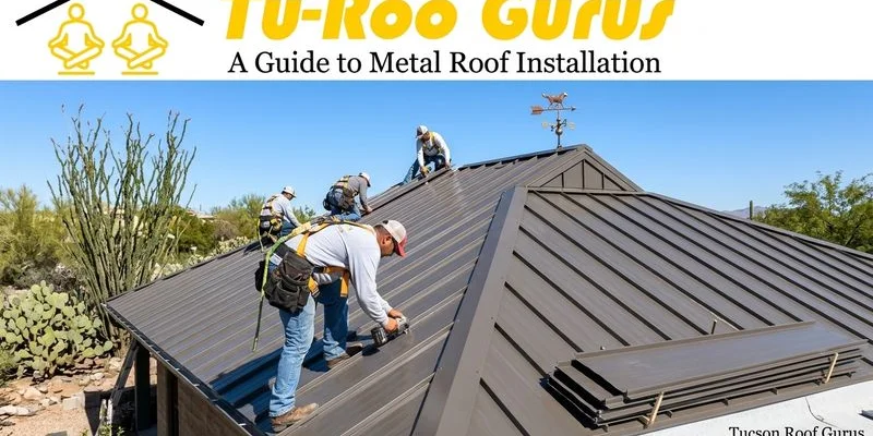 Metal roofing panels being installed on a Tucson residential home by roofing professionals