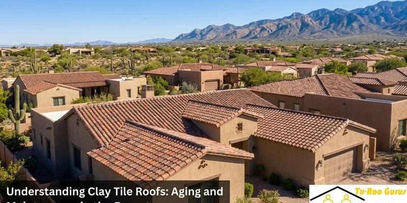 Tucson neighborhood with clay tile roofs showing beautiful aged patina against the desert landscape