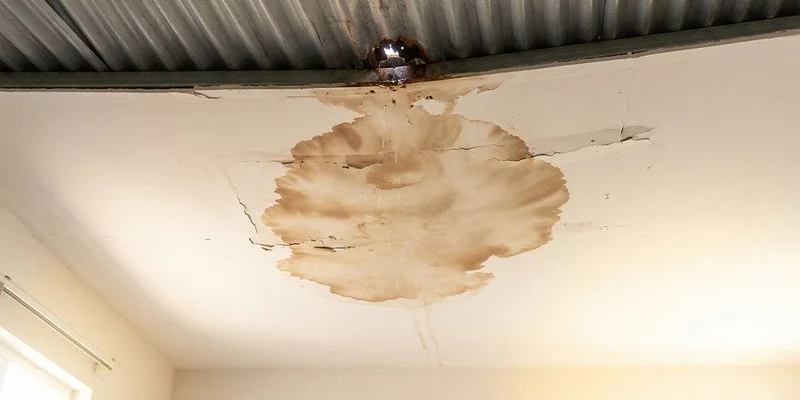 Water stain on a ceiling in a Tucson home caused by a hidden roof leak