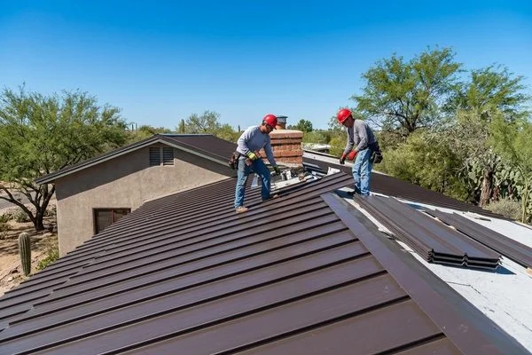 Tucson Roof Gurus crew installing metal roofing