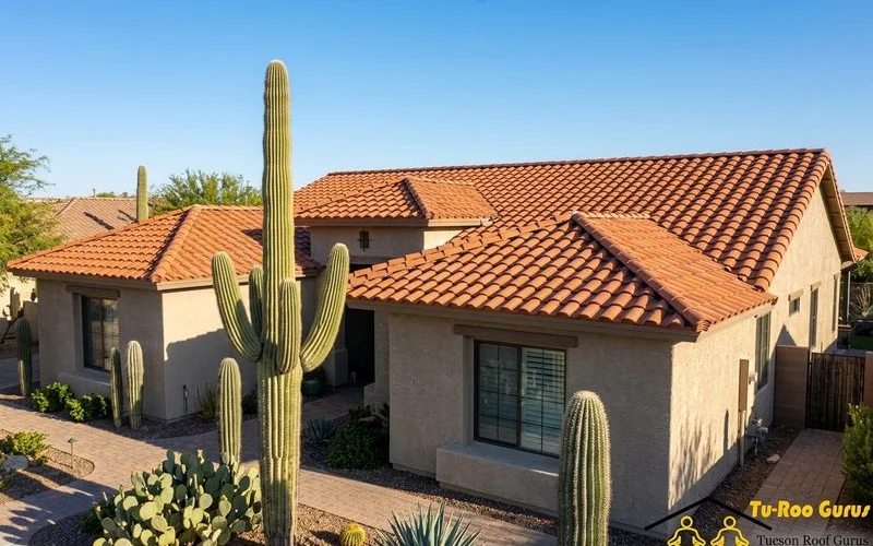 Completed tile roof on a Tucson home showcasing desert architectural style