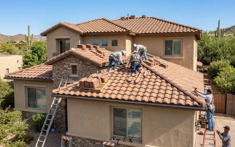 Professional tile roofing installation on a Tucson Southwestern home