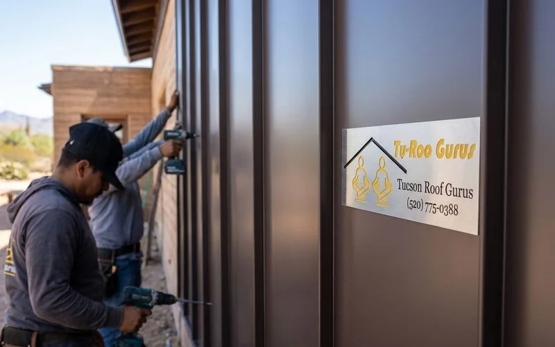 Metal siding installation in progress on a Tucson property