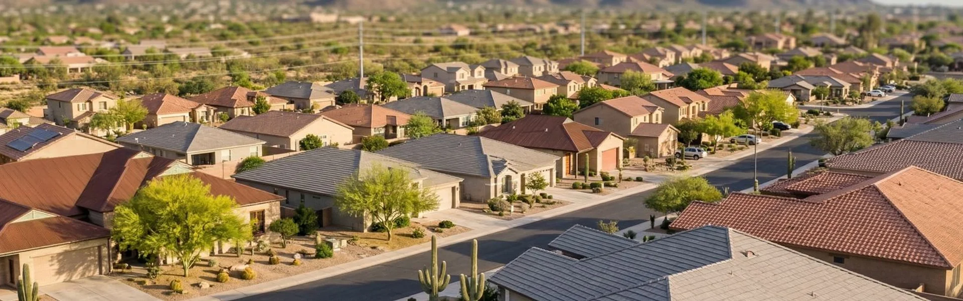 Aerial view of Tucson residential neighborhood showcasing various roof types