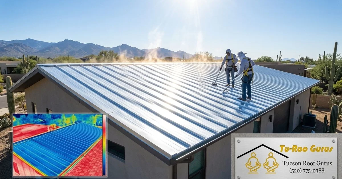 Tucson home with metal roof under bright sun showing heat reflection concept